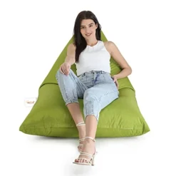 SATTVA 5ft Triangle Bean Bag For Adults - Big Bean Bag Covers Only (No Filling), Love Sack Bean Bag Oversized, All Weather Water Resistant Ultra Soft Zipper, For Dorm & Family Room (Green)