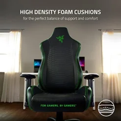 Razer Iskur X Ergonomic Gaming Chair: Ergonomically Designed For Hardcore Gaming - Multi-Layered Synthetic Leather - High-Density Foam Cushions - 2D Armrests - Steel-Reinforced Body - Black/Green -Amazon Basics Furniture Shop 41IRlj1KinS