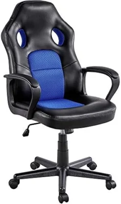 Yaheetech Video Gaming Chair Racing Chair Lumbar Support Desk Chair Ergonomic Computer Chair Swivel Task Chair PU Leather Racing Style Black -Amazon Basics Furniture Shop 41JbYRyRZ9L. AC