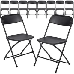 AJP Distributors 10 Pack 650 Lb. Capacity Premium Plastic Folding Chairs Wedding Party Outdoor Indoor Office Meeting House Dinner Diner Black