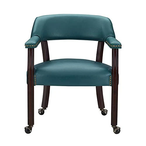 BOWERY HILL Captain's Poker Game Arm Chair With Casters In Teal Vinyl 2 BOWERY HILL Captain's Poker Game Arm Chair With Casters In Teal Vinyl - Image 2