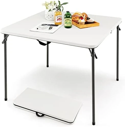 Goplus 34" Square Folding Card Table, Foldable Plastic Folding Tables, Portable Fold Up Table W/Handle, White Indoor Outdoor Utility Bi-Folding Commercial Table For Picnic, Party, Dining, Camping, BBQ 7 Goplus 34" Square Folding Card Table, Foldable Plastic Folding Tables, Portable Fold Up Table W/Handle, White Indoor Outdoor Utility Bi-Folding Commercial Table For Picnic, Party, Dining, Camping, BBQ - Image 7