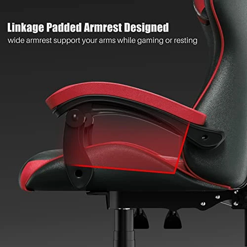 Bigzzia Gaming Chair, Reclining PU Leather Office Desk Chair With Headrest And Lumbar Support, Adjustable Swivel Rolling Video Game Chairs Ergonomic Racing Computer Chair, Red 4 Bigzzia Gaming Chair, Reclining PU Leather Office Desk Chair With Headrest And Lumbar Support, Adjustable Swivel Rolling Video Game Chairs Ergonomic Racing Computer Chair, Red - Image 4
