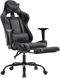 Gaming Chair With Footrest, Ergonomic Office Chair, Adjustable Swivel Leather Desk Chair, Reclining High Back Computer Chair With Lumbar Support And Headrest, Racing Style Video Gamer Chair -Amazon Basics Furniture Shop 41LACsbRkKL. AC