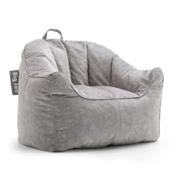 Big Joe Hug Bean Bag Chair, Gray Hyde, 3ft & Milano Bean Bag Chair, Gray Plush, 2.5ft