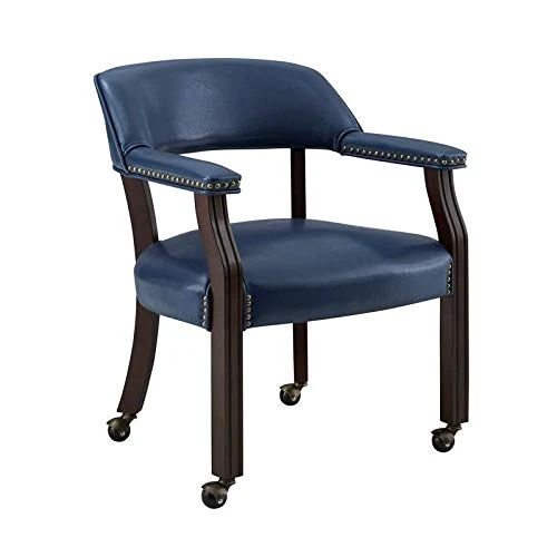 BOWERY HILL Captain's Poker Game Arm Chair With Casters In Navy Vinyl 1 BOWERY HILL Captain's Poker Game Arm Chair With Casters In Navy Vinyl