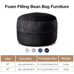 WhatsBedding 3 Ft Bean Bag Chairs For Adults With Filling, Medium Bean Bag Sofa With Memory Foam Filler, Furniture Bag With Soft Dutch Velvet Cover, Black, 3 Foot -Amazon Basics Furniture Shop 41MQBchI8sL