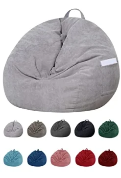 SANMADROLA Stuffed Animal Storage Bean Bag Chair Cover (No Filler) For Kids And Adults.Soft Premium Corduroy Stuffable Beanbag For Organizing Children Plush Toys Or Memory Foam Extra Large 300L (Grey)