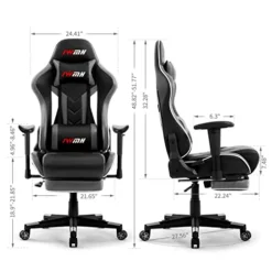 IWMH Gaming Chair, Racing Ergonomic Office Computer Chair With Footrest, High Back Reclining Desk Chair, Adjustable Leather Gamer Chair With Headrest And Lumbar Support, Gray
