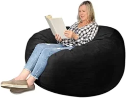 EDUJIN 4 Ft Bean Bag Chairs For Adults With Filling: 4' Large Memory Foam Filled Bean Bag Chairs For Teens,Ultra Soft Dutch Velvet Cover,Round Fluffy Lazy Sofa For Living Room - 4 Foot,Dark Gray -Amazon Basics Furniture Shop 41Mdkdl1VqL. AC