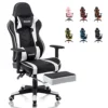 OHAHO Gaming Chair With Footrest Ergonomic Office Chair Adjustable Swivel Leather High Back Computer Desk Chair With Headrest And Lumbar Support (White)