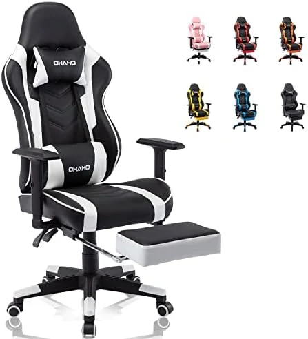 OHAHO Gaming Chair With Footrest Ergonomic Office Chair Adjustable Swivel Leather High Back Computer Desk Chair With Headrest And Lumbar Support (White) 12 OHAHO Gaming Chair With Footrest Ergonomic Office Chair Adjustable Swivel Leather High Back Computer Desk Chair With Headrest And Lumbar Support (White) - Image 12