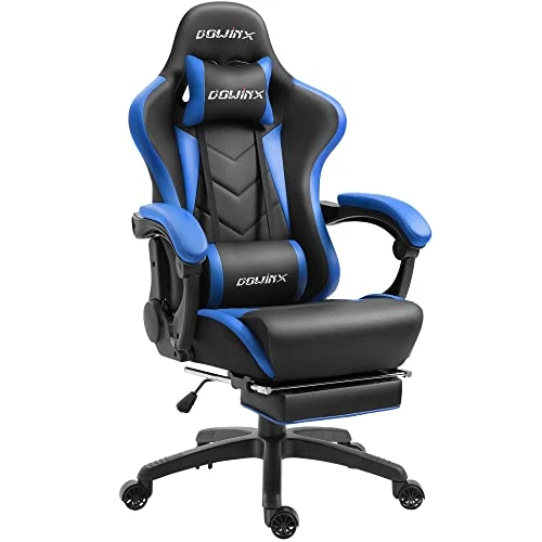 Dowinx Gaming Chair Ergonomic Racing Style Recliner With Massage Lumbar Support, Office Armchair For Computer PU Leather E-Sports Gamer Chairs With Retractable Footrest (Black&Blue) 1 Dowinx Gaming Chair Ergonomic Racing Style Recliner With Massage Lumbar Support, Office Armchair For Computer PU Leather E-Sports Gamer Chairs With Retractable Footrest (Black&Blue)