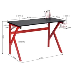 MNSSRN 47.2" Student Gaming Desk, K-Leg With Cup Holder, Headphone Hook, Gamepad Mount, Cable Management, Home Office Computer Desk