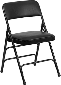 Flash Furniture 4 Pack HERCULES Series Curved Triple Braced & Double Hinged Black Vinyl Metal Folding Chair -Amazon Basics Furniture Shop 41OAIN7CpS. AC