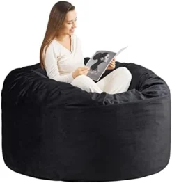 WhatsBedding Bean Bag Chairs For Adults Filled With Memory Foam, Large Bean Bag Sofa, Furniture Bag With Soft Dutch Velvet Cover,Black, 3 FT 13 WhatsBedding Bean Bag Chairs For Adults Filled With Memory Foam, Large Bean Bag Sofa, Furniture Bag With Soft Dutch Velvet Cover,Black, 3 FT -Amazon Basics Furniture Shop 41OBfnmGOML. AC 1