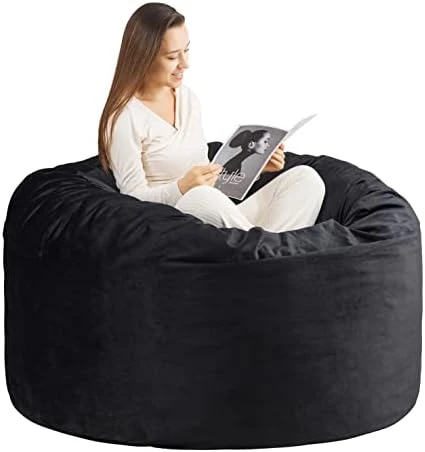 WhatsBedding Bean Bag Chairs For Adults Filled With Memory Foam, Large Bean Bag Sofa, Furniture Bag With Soft Dutch Velvet Cover,Black, 3 FT 7 WhatsBedding Bean Bag Chairs For Adults Filled With Memory Foam, Large Bean Bag Sofa, Furniture Bag With Soft Dutch Velvet Cover,Black, 3 FT - Image 7