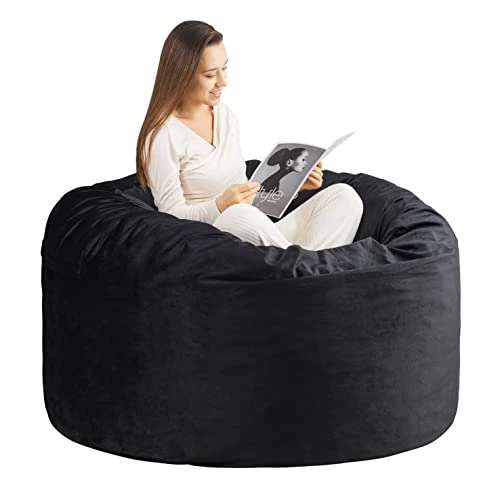 WhatsBedding Bean Bag Chairs For Adults Filled With Memory Foam, Large Bean Bag Sofa, Furniture Bag With Soft Dutch Velvet Cover,Black, 3 FT 1 WhatsBedding Bean Bag Chairs For Adults Filled With Memory Foam, Large Bean Bag Sofa, Furniture Bag With Soft Dutch Velvet Cover,Black, 3 FT