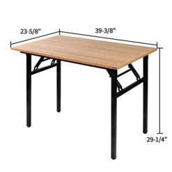 Need Folding Desk For Home Office 39-3/8'' Length Modern Folding Table Computer Desk No Install Needed Teak Color Desktop Black Frame, AC5BB(10060)