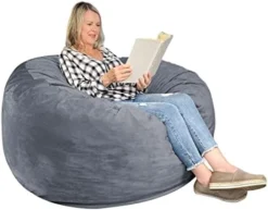 WhatsBedding 3 Ft Bean Bag Chairs For Adults With Filling, Medium Bean Bag Sofa With Memory Foam Filler, Furniture Bag With Soft Dutch Velvet Cover, Black, 3 Foot -Amazon Basics Furniture Shop 41PFjaL4FrL. AC