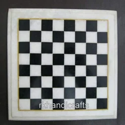 09 X 09 Inches Square Shape Chess Board Geometric Pattern Inlaid Marble Coffee Table Top For Chess Lover