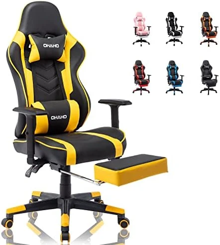 OHAHO Gaming Chair With Footrest Ergonomic Office Chair Adjustable Swivel Leather High Back Computer Desk Chair With Headrest And Lumbar Support (White) 13 OHAHO Gaming Chair With Footrest Ergonomic Office Chair Adjustable Swivel Leather High Back Computer Desk Chair With Headrest And Lumbar Support (White) - Image 13