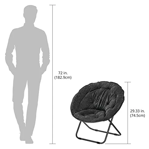 MDesign Urban Papasan Folding Moon Chair - Large Saucer UFO Chair With Collapsible Metal Frame - Fuzzy Foldable Dish Seat For Home Office, Living Room, Dorm Room, And Bedroom - Black 3 MDesign Urban Papasan Folding Moon Chair - Large Saucer UFO Chair With Collapsible Metal Frame - Fuzzy Foldable Dish Seat For Home Office, Living Room, Dorm Room, And Bedroom - Black - Image 3