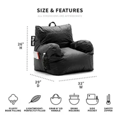 Big Joe Dorm Bean Bag Chair With Drink Holder And Pocket, Black Smartmax, 3ft & Classic Bean Bag Chair, Stretch Black Smartmax, 2ft Round -Amazon Basics Furniture Shop 41PhlmajFSS