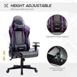 Vinsetto Gaming Chair Racing Style Ergonomic Office Chair High Back Computer Desk Chair Adjustable Height Swivel Recliner With Headrest And Lumbar Support, Purple 9 Vinsetto Gaming Chair Racing Style Ergonomic Office Chair High Back Computer Desk Chair Adjustable Height Swivel Recliner With Headrest And Lumbar Support, Purple -Amazon Basics Furniture Shop 41PqnhEVS3L