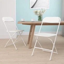 EMMA + OLIVER Set Of 2 White Stackable Folding Plastic Chairs - 650 LB Weight Capacity