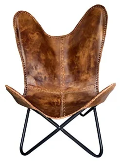 Shy Shy Brown Vintage Leather Arm Folding Chair/Genuine Antique Leather Butterfly Chair Home Décor/Handmade Chair (with Fold-able Stand) - Camping-Hiking-Chairs -Amazon Basics Furniture Shop 41QCw8ScUcL