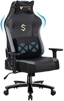 Fantasylab Big And Tall 400lb Massage Memory Foam Gaming Chair - Adjustable Tilt, Back Angle And 3D Arms High-Back Leather Racing Executive Computer Desk Office Chair, Metal Base -Amazon Basics Furniture Shop 41QkxIYI1WL. AC