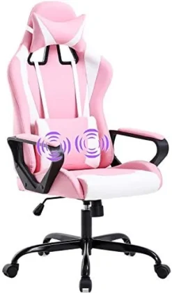 Gaming Chair Massage Office Chair Racing Chair With Lumbar Support Arms Headrest High Back PU Leather Ergonomic Desk Chair Rolling Swivel Adjustable PC Computer Chair For Women Adults Girls(White) -Amazon Basics Furniture Shop 41QlXFWqAjL. AC