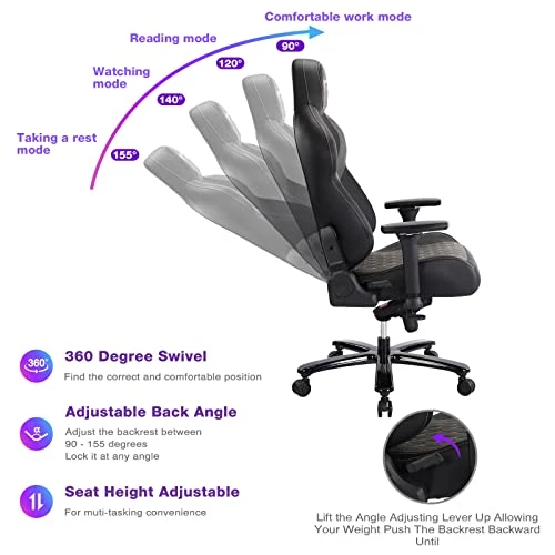 VON RACER Big And Tall Gaming Chair 440lb Gamer Chair With Gel Cold Cure Foam Lumbar Big And Tall Office Chair 4d Adjustable Arms Heavy Duty Metal Base Computer Chair For Gamers Office Workers 4 VON RACER Big And Tall Gaming Chair 440lb Gamer Chair With Gel Cold Cure Foam Lumbar Big And Tall Office Chair 4d Adjustable Arms Heavy Duty Metal Base Computer Chair For Gamers Office Workers - Image 4