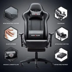 Nokaxus Gaming Chair Large Size High-back Ergonomic Racing Seat With Massager Lumbar Support And Retractible Footrest PU Leather 90-180 Degree Adjustment Of Backrest Thickening Sponges (YK-6008-BLACK) 18 Nokaxus Gaming Chair Large Size High-back Ergonomic Racing Seat With Massager Lumbar Support And Retractible Footrest PU Leather 90-180 Degree Adjustment Of Backrest Thickening Sponges (YK-6008-BLACK) -Amazon Basics Furniture Shop 41QrBr7u4bL