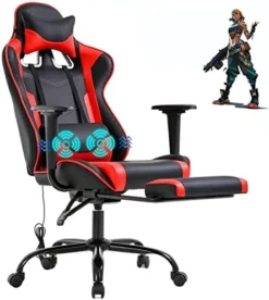 Gaming Chair High Back Computer Gaming Chair With Footrest, Ergonomic Game Chair PU Leather Racing Office Chair Adjustable Task Chair W/Headrest Armrest & Massage Function Lumbar Support-White 16 Gaming Chair High Back Computer Gaming Chair With Footrest, Ergonomic Game Chair PU Leather Racing Office Chair Adjustable Task Chair W/Headrest Armrest & Massage Function Lumbar Support-White -Amazon Basics Furniture Shop 41R0yq 7D7L. AC