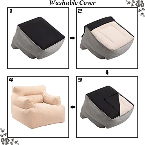 HollyHOME Bean Bag Sofa Chair, 37LB Memory Foam Filled Lounge Arm Puff Chair, Upholstered Single Couch With Washable Cover, Padded Lazy Sofa For Living Room, Bedroom, 32"(D) X34(W) X28(H), Grey 4 HollyHOME Bean Bag Sofa Chair, 37LB Memory Foam Filled Lounge Arm Puff Chair, Upholstered Single Couch With Washable Cover, Padded Lazy Sofa For Living Room, Bedroom, 32"(D) X34(W) X28(H), Grey - Image 4