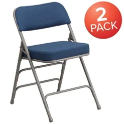 EMMA + OLIVER 2 Pack Premium Curved Triple Braced & Double Hinged Navy Fabric Metal Folding Chair -Amazon Basics Furniture Shop 41RLmrWbzgL