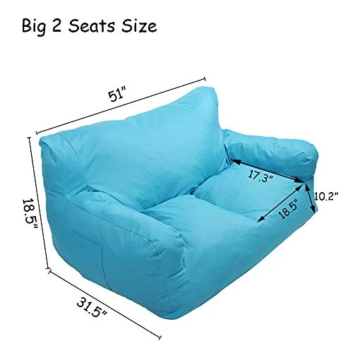 Blue Bean Bag Chair Kids Self-Inflated Sponge Stuffed Beanless Dorm Chair For Adults,Double Seats Sofa Lounger Couch Furniture For Indoor And Outdoor 4 Blue Bean Bag Chair Kids Self-Inflated Sponge Stuffed Beanless Dorm Chair For Adults,Double Seats Sofa Lounger Couch Furniture For Indoor And Outdoor - Image 4
