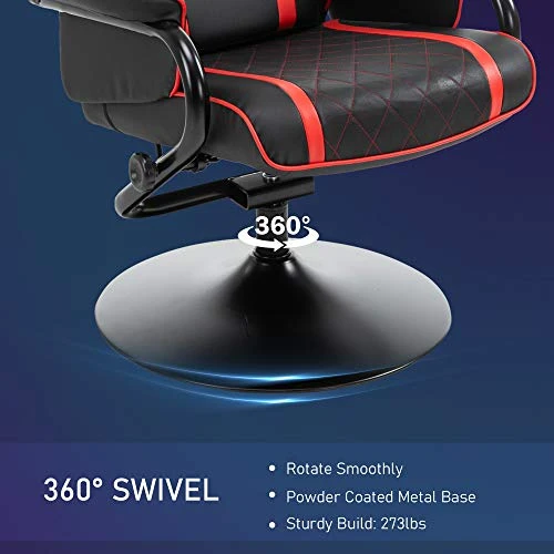HOMCOM Vinsetto High Back Video Gaming Recliner With Ottoman, Racing Style PC Computer Office Chair, Swivel With Headrest & Lumbar Support, Adjustable Height, Black/Red 5 HOMCOM Vinsetto High Back Video Gaming Recliner With Ottoman, Racing Style PC Computer Office Chair, Swivel With Headrest & Lumbar Support, Adjustable Height, Black/Red - Image 5