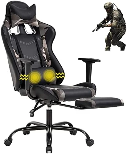 Gaming Chair High Back Computer Gaming Chair With Footrest, Ergonomic Game Chair PU Leather Racing Office Chair Adjustable Task Chair W/Headrest Armrest & Massage Function Lumbar Support-White 5 Gaming Chair High Back Computer Gaming Chair With Footrest, Ergonomic Game Chair PU Leather Racing Office Chair Adjustable Task Chair W/Headrest Armrest & Massage Function Lumbar Support-White - Image 5