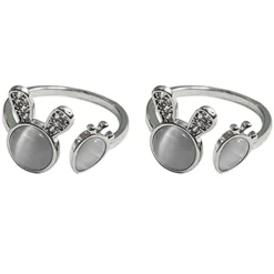 LALAFINA 2pcs Easter Finger Rings Bunny Rings Rabbit Finger Jwelries Open Ring For Girl Party Decorations