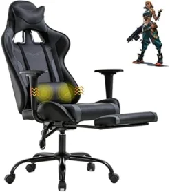 Gaming Chair High Back Computer Gaming Chair With Footrest, Ergonomic Game Chair PU Leather Racing Office Chair Adjustable Task Chair W/Headrest Armrest & Massage Function Lumbar Support-White 14 Gaming Chair High Back Computer Gaming Chair With Footrest, Ergonomic Game Chair PU Leather Racing Office Chair Adjustable Task Chair W/Headrest Armrest & Massage Function Lumbar Support-White -Amazon Basics Furniture Shop 41SAjrgIKGL. AC
