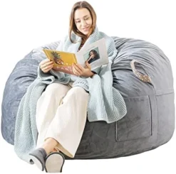 WhatsBedding [Removable Outer Cover] 3 Ft Bean Bag Chairs For Adults With Filling,Stuffed Memory Foam Bean Bags With Filler,Soft Velvet Bean Bag Furniture For Teens,Machine Washble,3 Foot,Dark Gray -Amazon Basics Furniture Shop 41SBcxCSXyL. AC 1