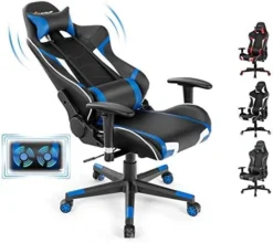 Goplus Gaming Chair, Massage Office Chair Computer Gaming Racing Chair, High Back PU Leather Adjustable Arms Headrest Ergonomic Reclining Game Chair, Rolling Swivel Executive Chair -Amazon Basics Furniture Shop 41SRI4PmD2L. AC