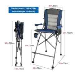 Stonehomy 2 Pack 31" Bar Height Padded Tall Folding Camping Chairs For Adults, Heavy Duty 330 Lbs Directors Chair Foldable With Foot Rest And Cup Holder, Blue 9 Stonehomy 2 Pack 31" Bar Height Padded Tall Folding Camping Chairs For Adults, Heavy Duty 330 Lbs Directors Chair Foldable With Foot Rest And Cup Holder, Blue -Amazon Basics Furniture Shop 41SUsDp6T9L