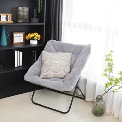Tiita Saucer Chair, Soft Faux Fur Oversized Folding Accent Chair, Soft Furry Lounge Lazy Chair, Metal Frame Moon Chair For Bedroom, Living Room, Dorm Rooms, Garden And Courtyard