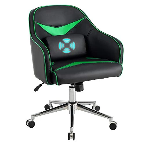 Giantex PU Leather Gaming Chair, Adjustable Height Mid-Back Armchair W/Massage Lumbar Pillow, Rolling Swivel Desk Chairs For Office Home Game Room (Green & Black) 1 Giantex PU Leather Gaming Chair, Adjustable Height Mid-Back Armchair W/Massage Lumbar Pillow, Rolling Swivel Desk Chairs For Office Home Game Room (Green & Black)