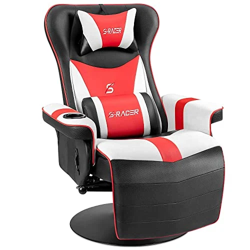 Furniwell Gaming Recliner Chair Racing Style Gaming Ergonomic High Back Computer Chair Swivel Game Reclining Chair Adjustable Backrest And Footrest W/Cup Holder (Red/White) 1 Furniwell Gaming Recliner Chair Racing Style Gaming Ergonomic High Back Computer Chair Swivel Game Reclining Chair Adjustable Backrest And Footrest W/Cup Holder (Red/White)