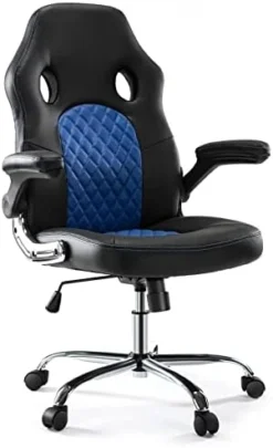 Gaming Chair - Ergonomic Office Chair Desk Chair With Flip-up Armrests And Lumbar Support PU Leather Executive Mid Back Computer Chair For Adults Black -Amazon Basics Furniture Shop 41U3L7dFJZL. AC